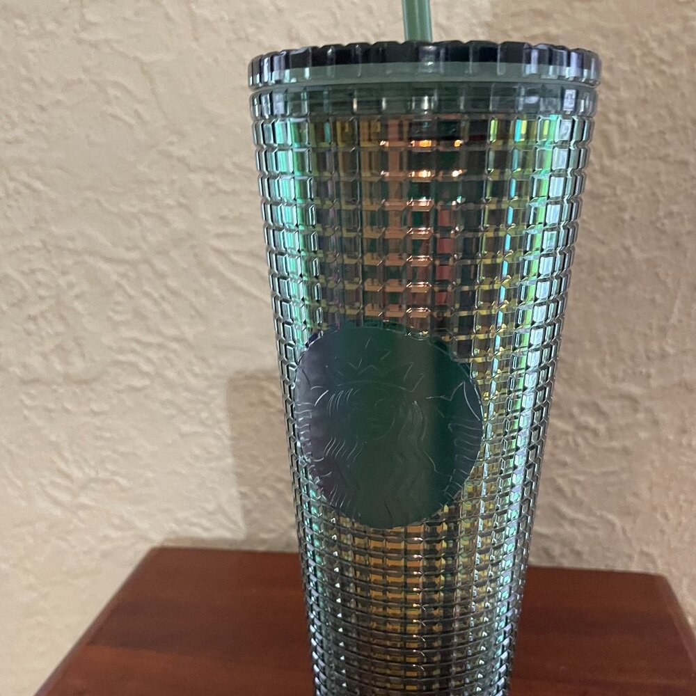 Starbucks 24 oz Iridescent Studded Tumbler – Green Grid